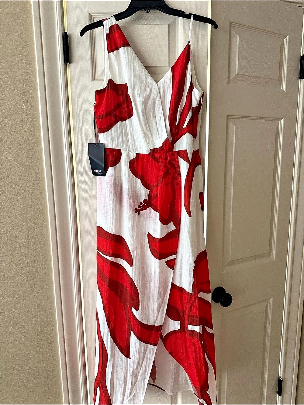 White House Black Market Petite Asymmetric Floral Maxi Dress Red & White 4P